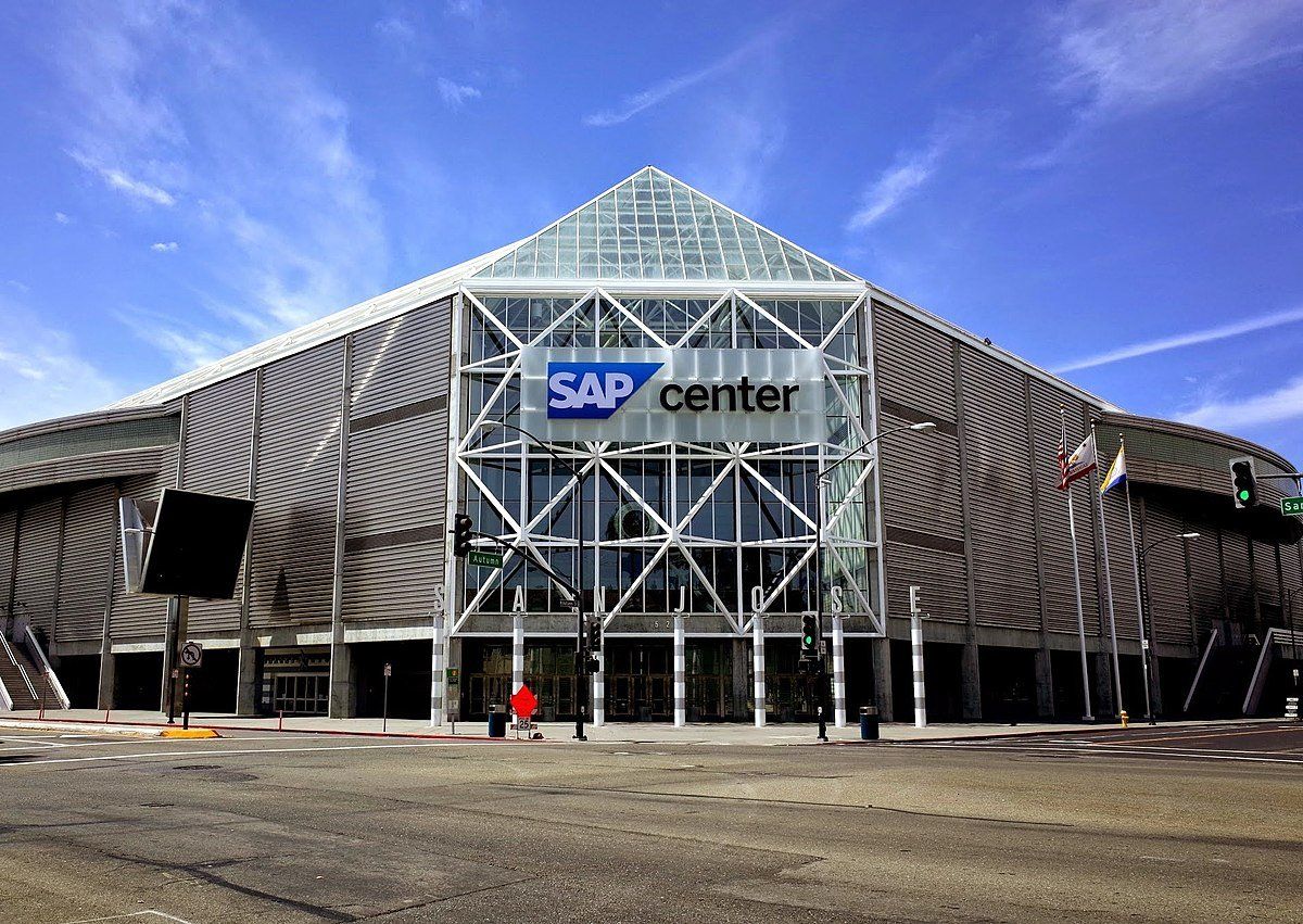 A large building with the word sap center on it