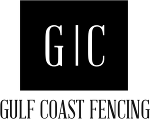 A black square with the white letters "GIC" separated by a vertical line, over the text "GULF COAST FENCING."