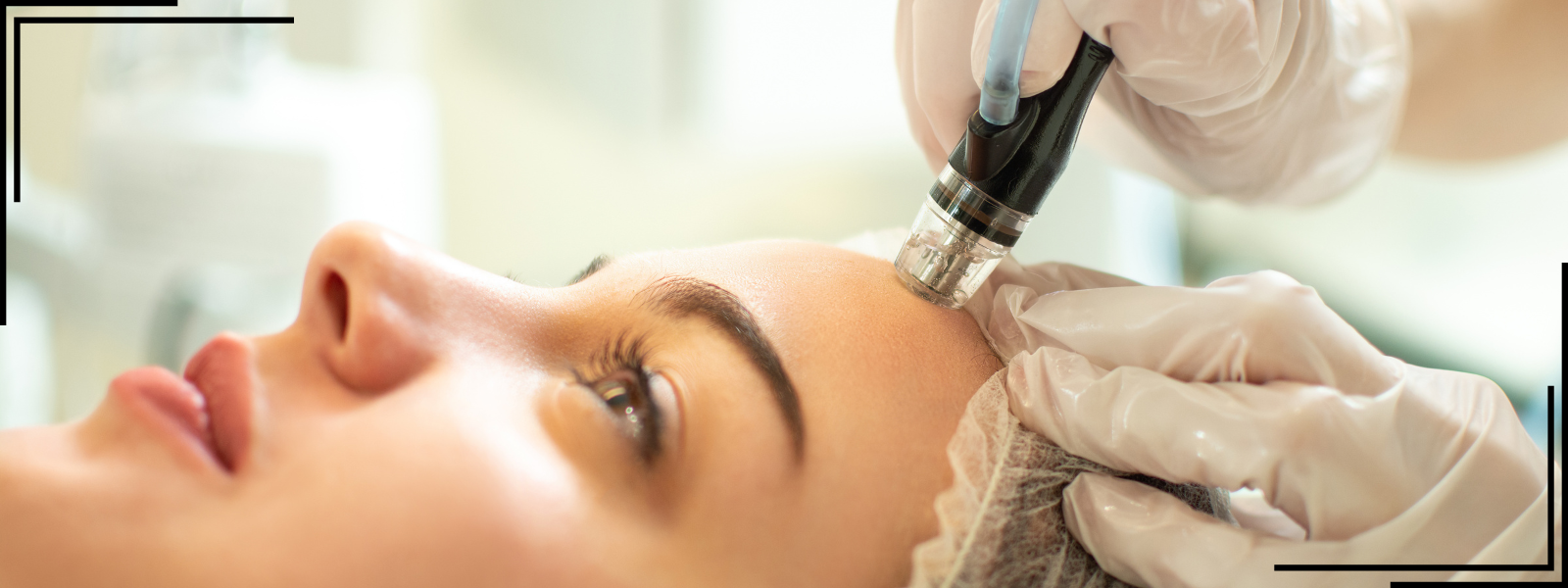 A woman is getting a microdermabrasion treatment on her face.