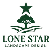 Lone Star Landscape Design logo: dark green star over a tree and rolling hills. Text below.