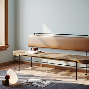 Wooden Bench With Tan Leather Back and Black Metal Frame — GV painting in Shepparton, VIC