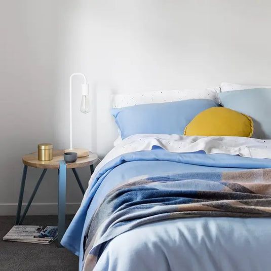 Bedroom Scene With Blue Bedding, a Yellow Pillow — GV painting in Shepparton, VIC