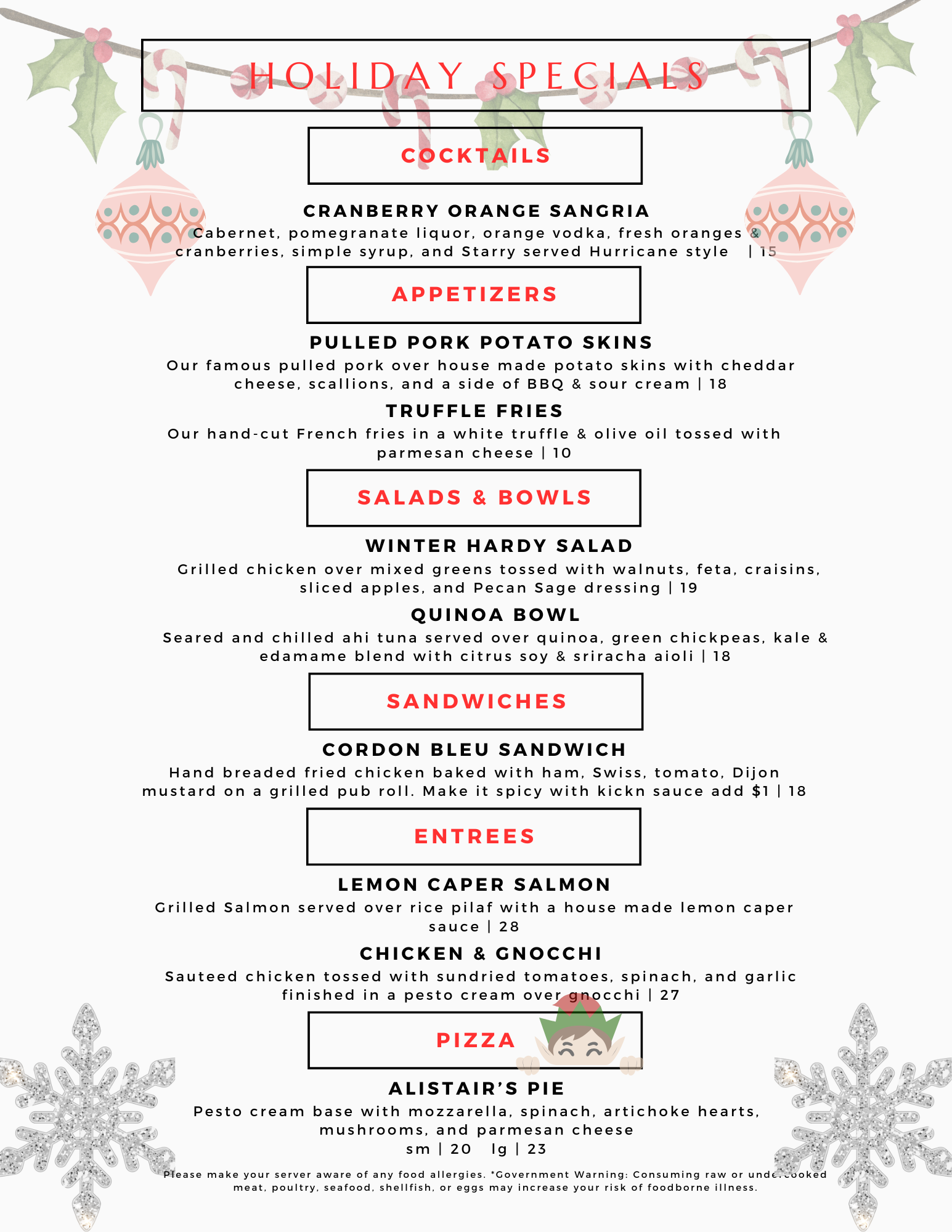 A menu that says sneak peek to summer specials