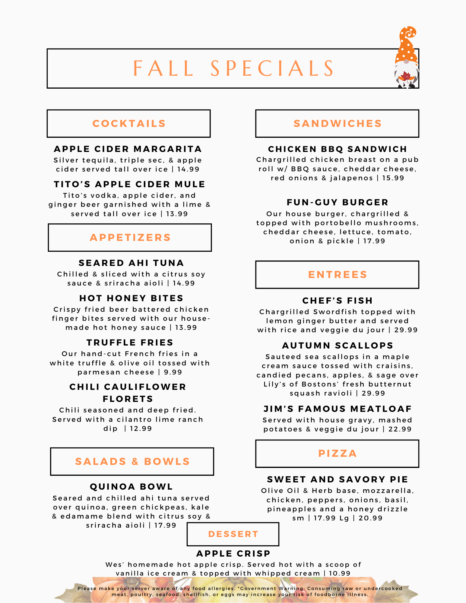 A menu that says sneak peek to summer specials