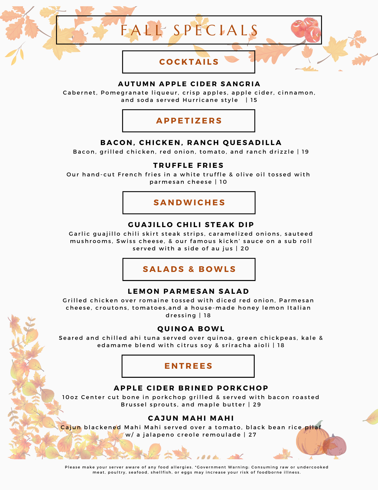 A menu that says sneak peek to summer specials