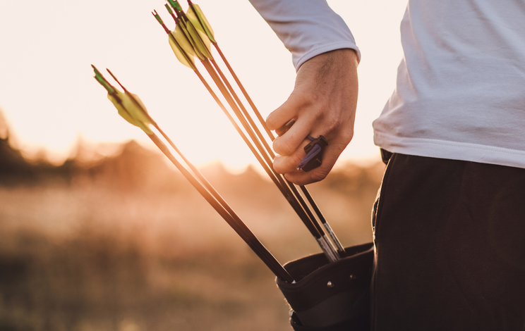 A person is holding a bunch of arrows in their hand.