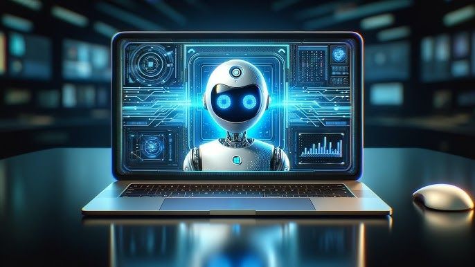 A laptop computer with a robot on the screen.