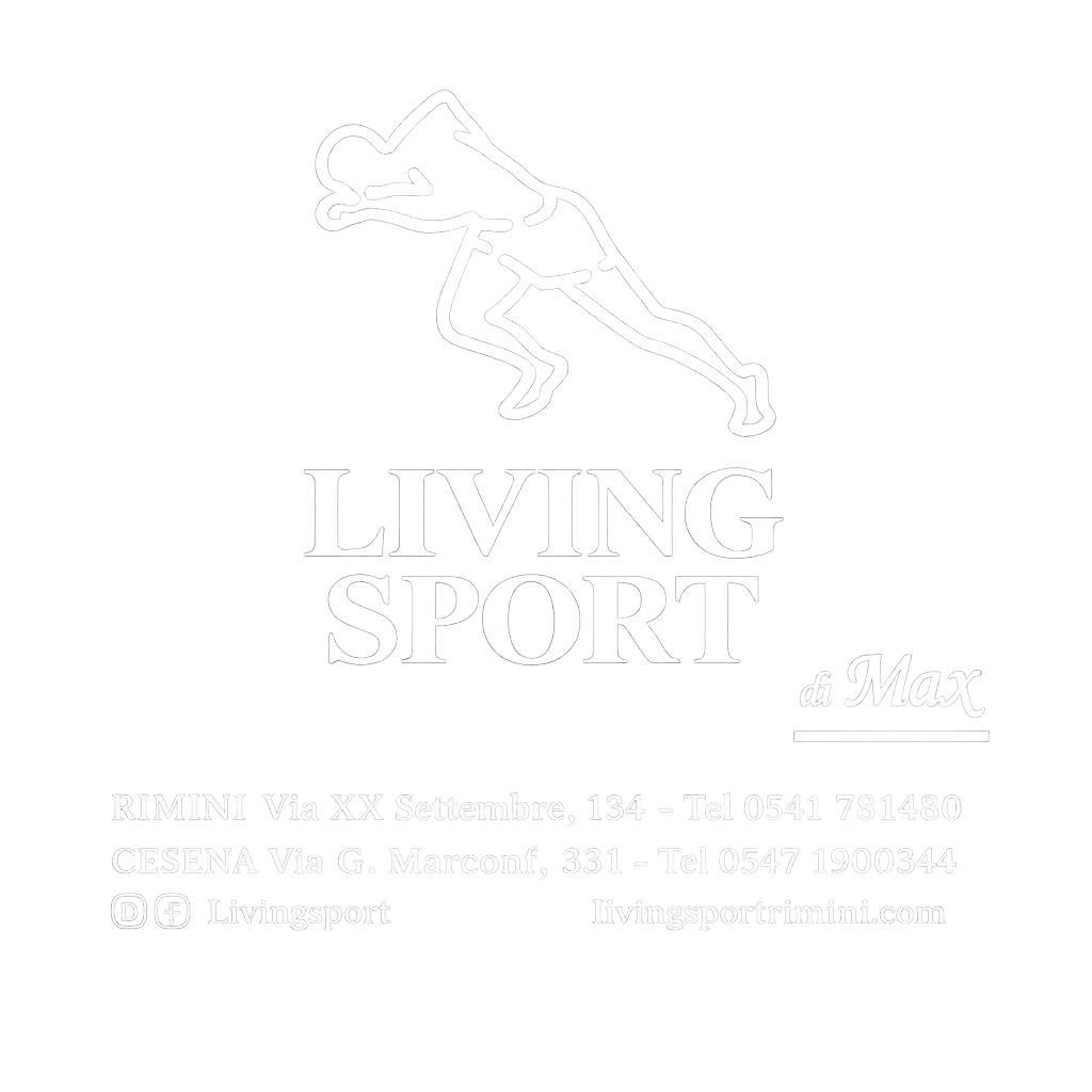 Logo per Living Sport, raffigurante un corridore, testo e informazioni di contatto.