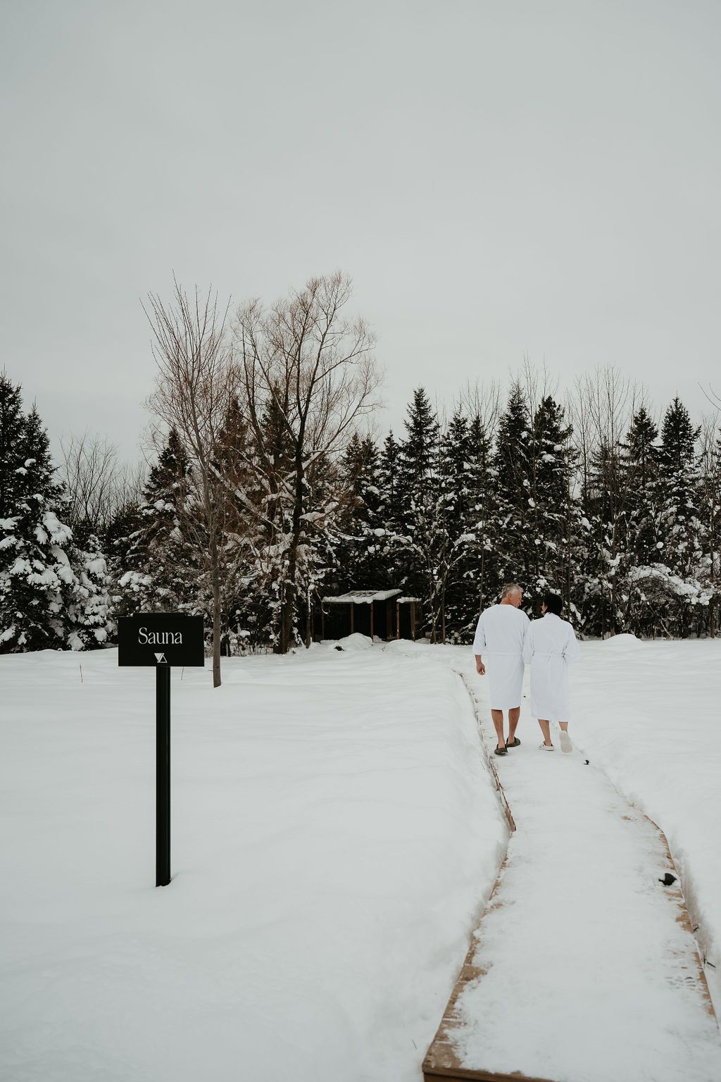 Two people are walking in the snow on skis.