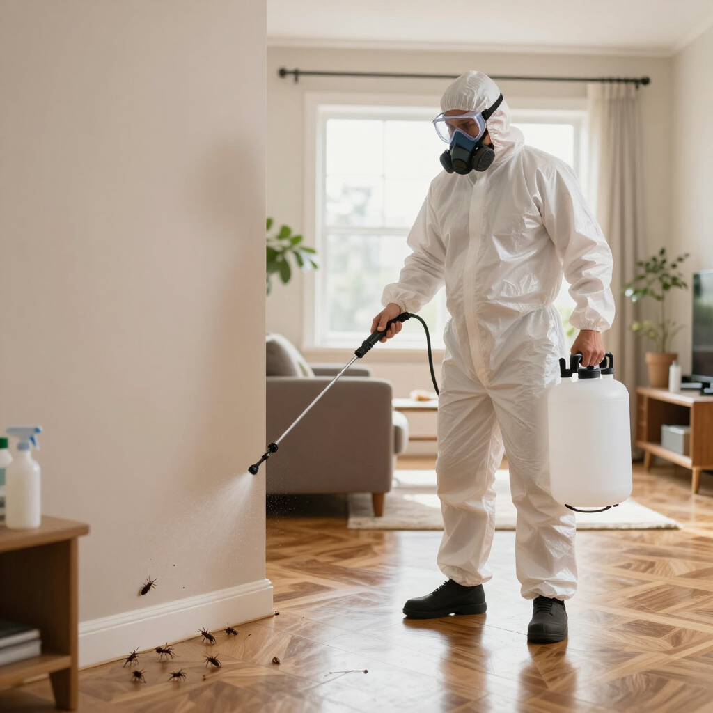 Pest Control technician treating cockroaches in Surbiton home.