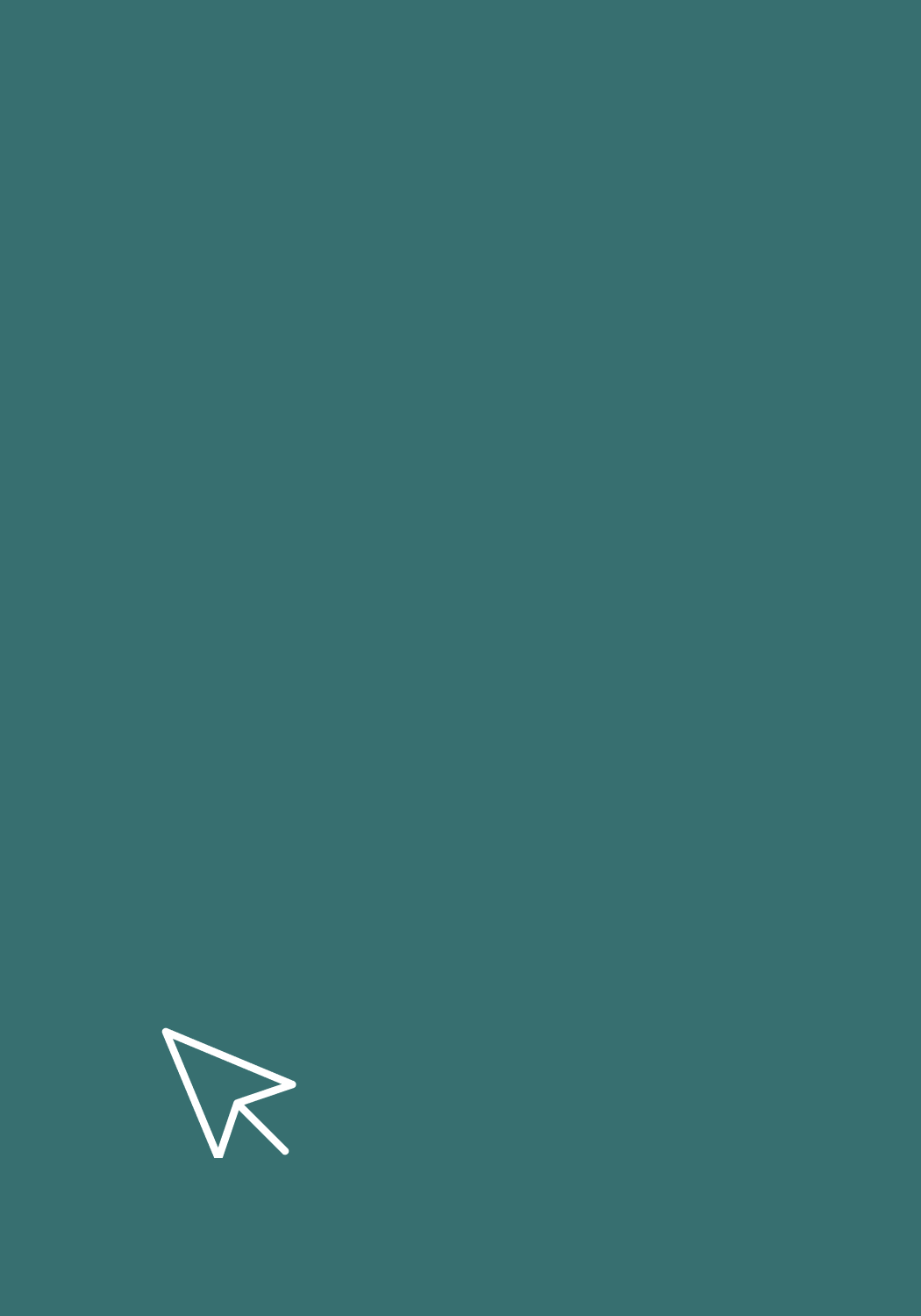 White cursor pointing diagonally upwards against a teal background.