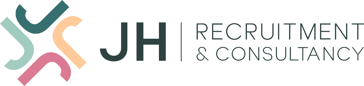 Logo of Jo Holdsworth Recruitment: text, emblem of curved lines in teal, pink, and yellow.