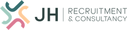 Logo of Jo Holdsworth Recruitment: text, emblem of curved lines in teal, pink, and yellow.