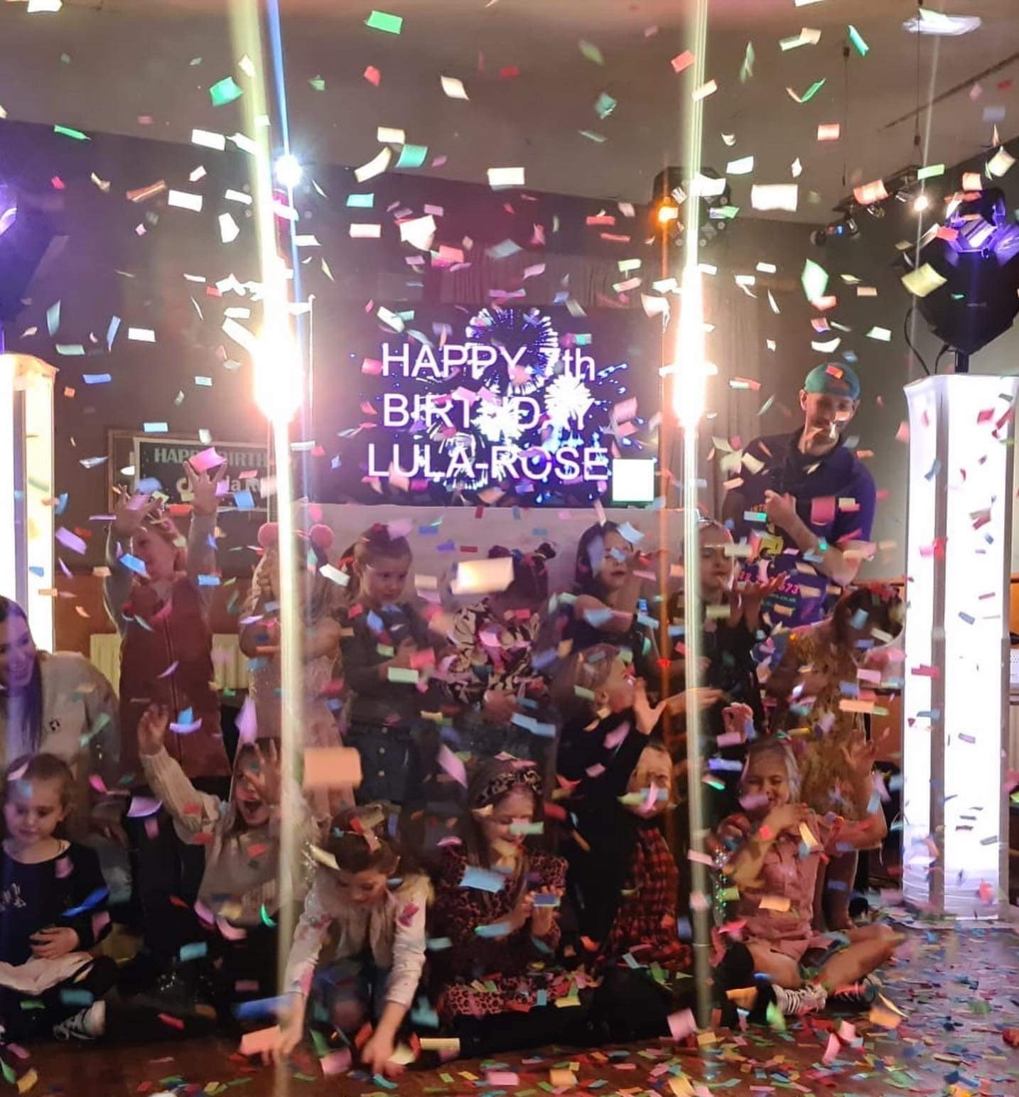 Confetti falling at a 5th birthday party we provided our DJ and Entertainment services for in Derbyshire