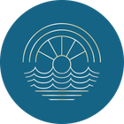 A compass with a circle in the middle on a white background.