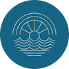 A compass with a circle in the middle on a white background.