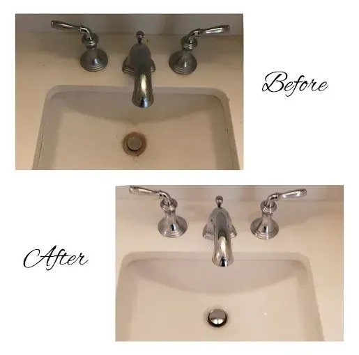 A before and after picture of a bathroom sink