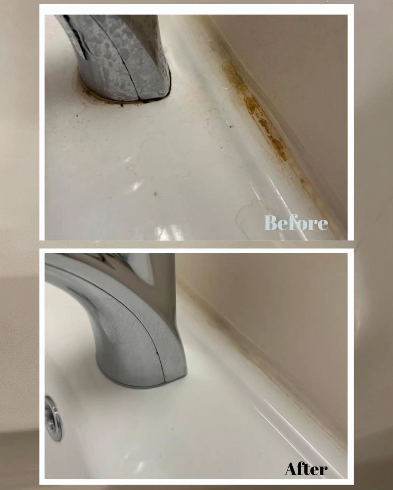 A before and after picture of a bathroom sink.