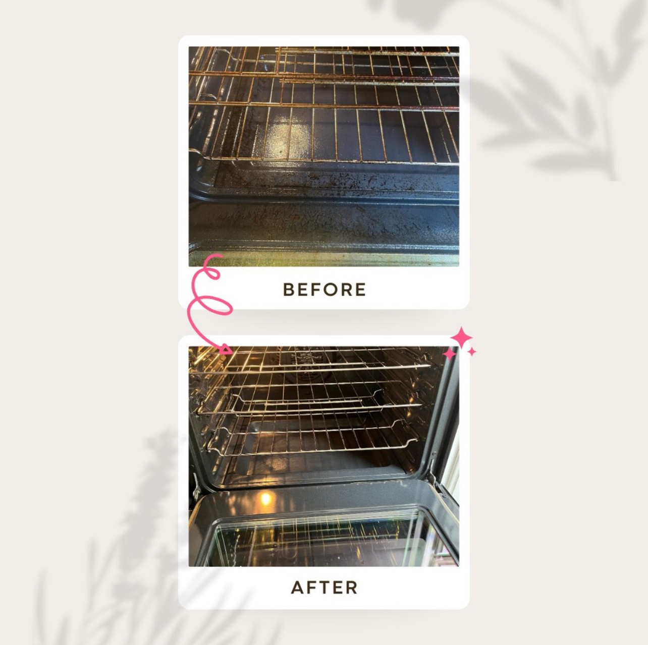 A before and after picture of an oven that has been cleaned.
