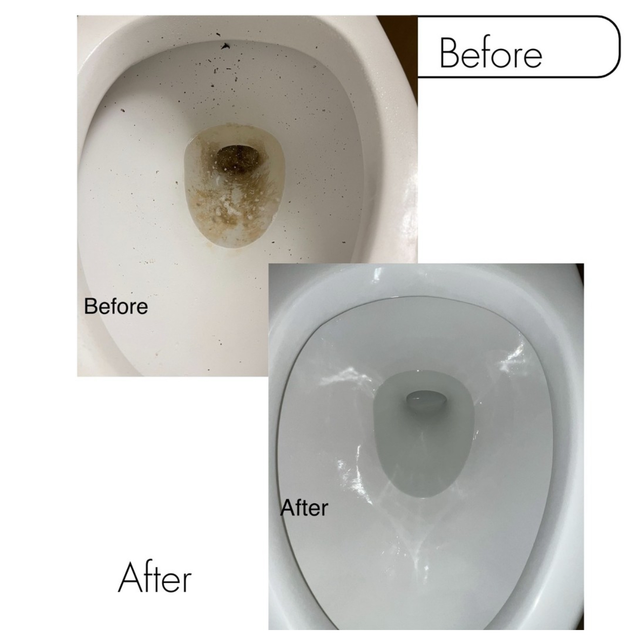 A before and after picture of a toilet