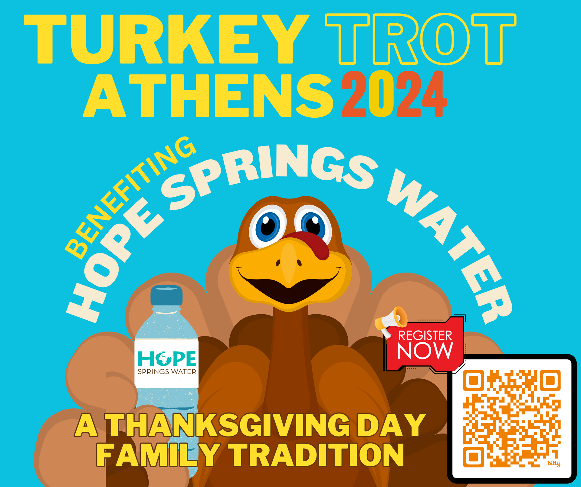 A turkey holding a bottle of hope springs water