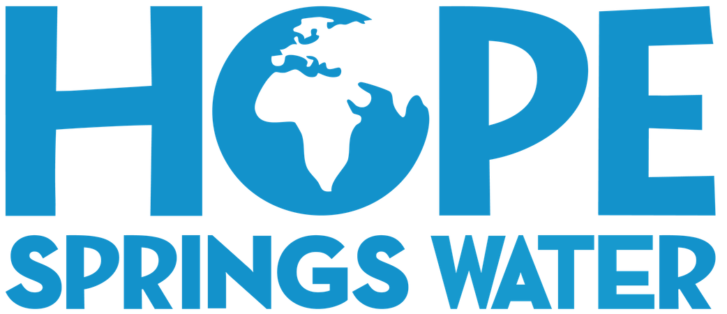 The words Hope Springs Water are displayed in blue text