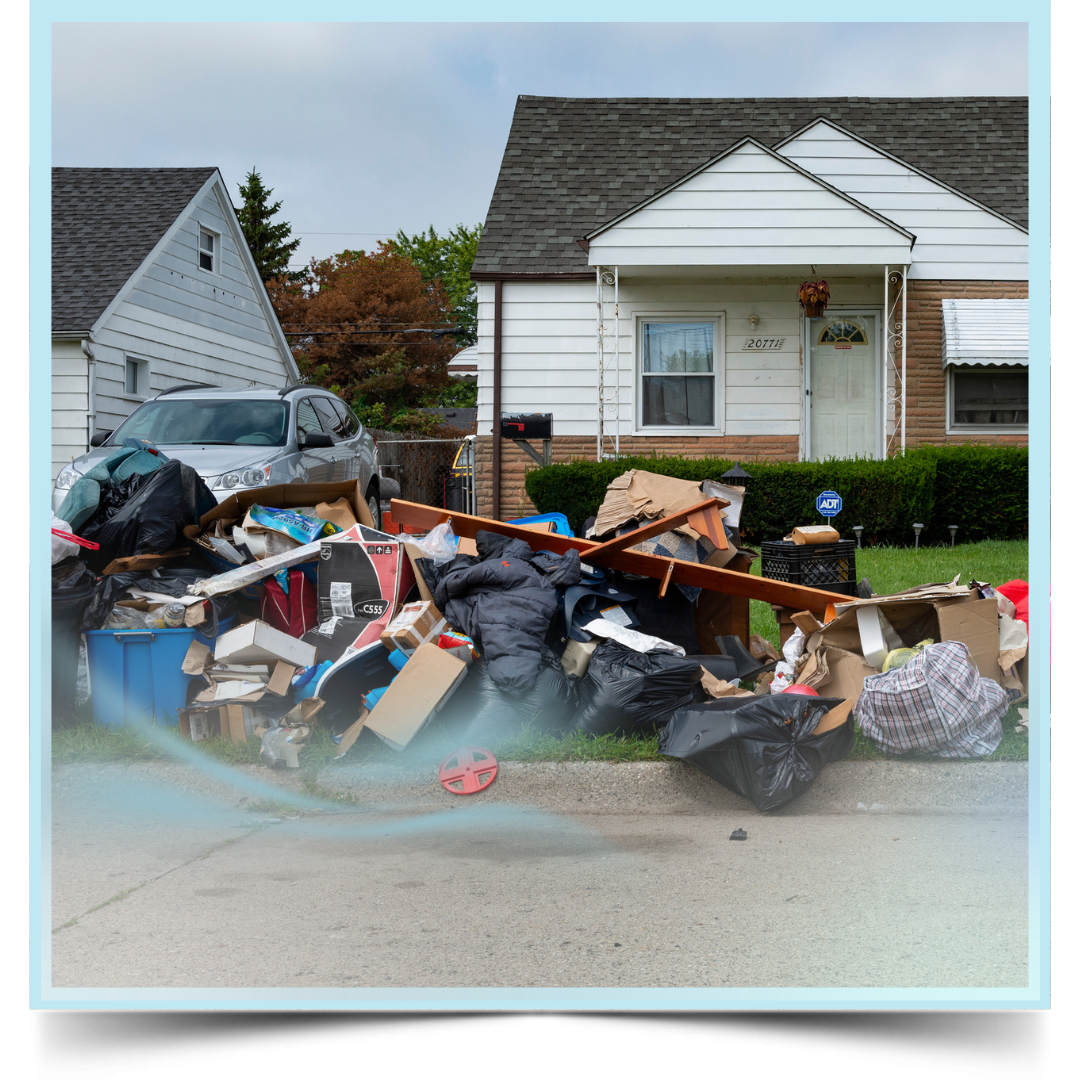 Junk pile outside the house