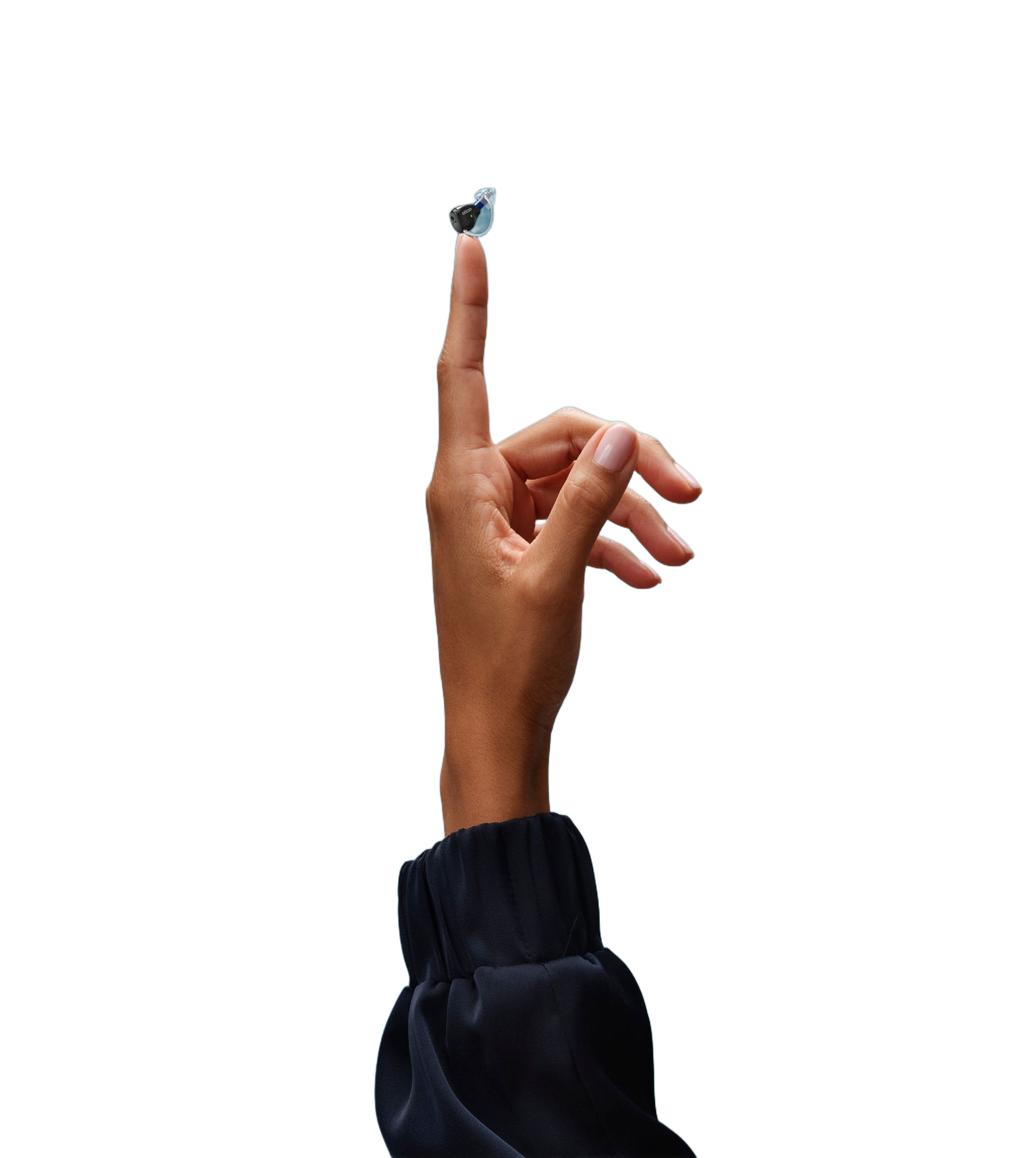 Hönd með fiðrildi á vísifingri. Blár fiðrildi.