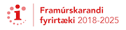 Rauða „i“ táknmyndin með textanum „Framúrskarandi fyrirtæki 2018-2025“ í rauðu.
