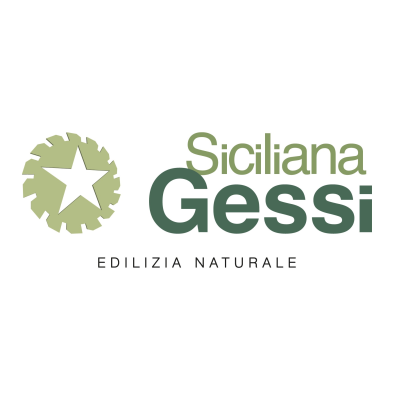 Logo Siciliana Gessi in verde oliva con icona a forma di ingranaggio a stella e testo “Edilizia Naturale”