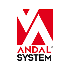 Logo ANDAL SYSTEM in rosso e nero su sfondo bianco.