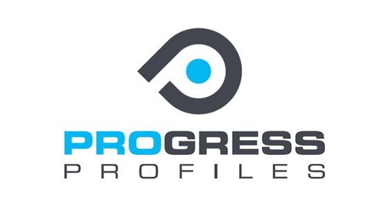 Logo di Progress Profiles con icona grigio scuro e testo blu e grigio su sfondo bianco.