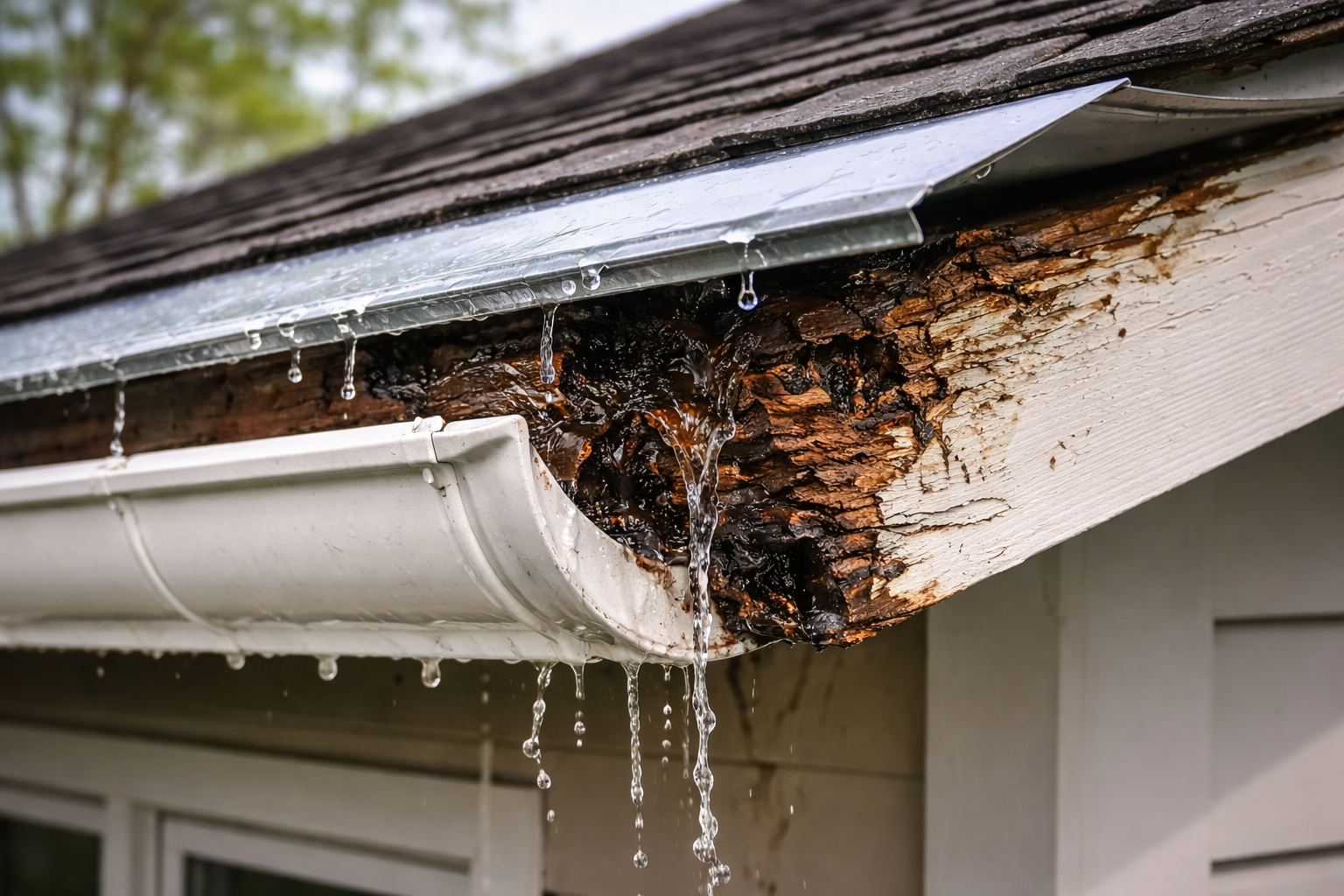 A gutter clogged with debris