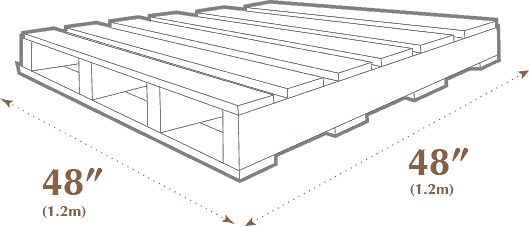 A drawing of a wooden pallet with measurements of 48 