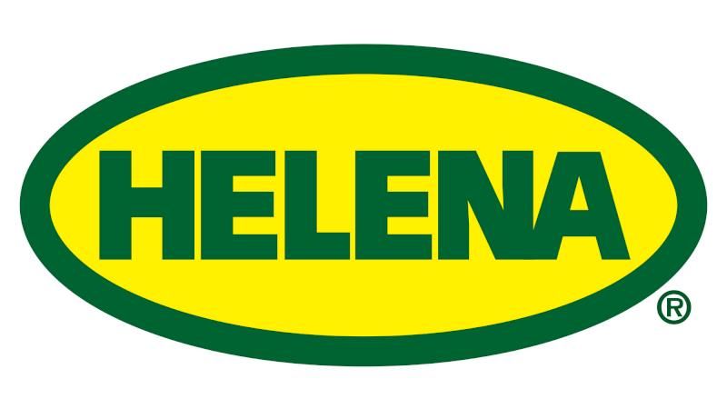 A yellow and green helena logo on a white background