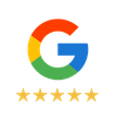 A google logo with five stars on it on a white background.