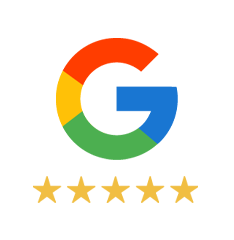 A google logo with five stars on it on a white background.