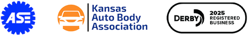 Three logos for kansas auto body association and derby