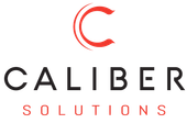 A logo for caliber solutions with a red c on a white background.