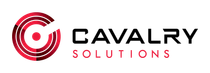 The logo for cavalry solutions is red and black and says cavalry solutions.