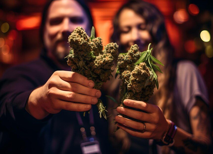 couple holding plants