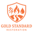 Gold Standard Restoration logo: Orange shield with fire, water, bubbles, and a winding path; text below.