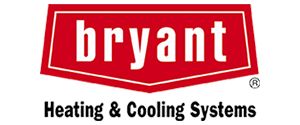 Bryant Heating & Cooling Systems logo in white text on a red pentagon with a white border.