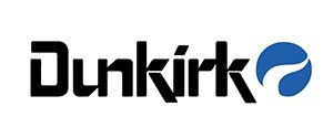 Dunkirk logo, black text with a stylized blue swirl in a circle.