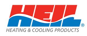 HEIL Heating & Cooling Products logo: red and blue text with a wave design.