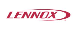 Lennox logo in red text and a red swoosh on a white background.