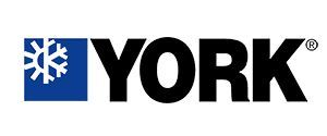 York brand logo featuring a snowflake design in a blue square and the word