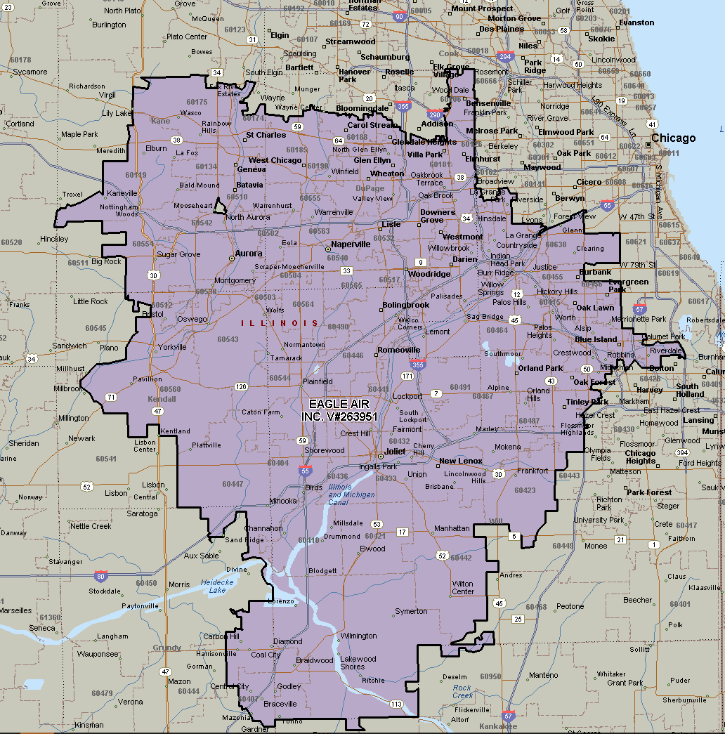 Map of Cook County, Illinois, highlighted in purple with Chicago on the eastern border.