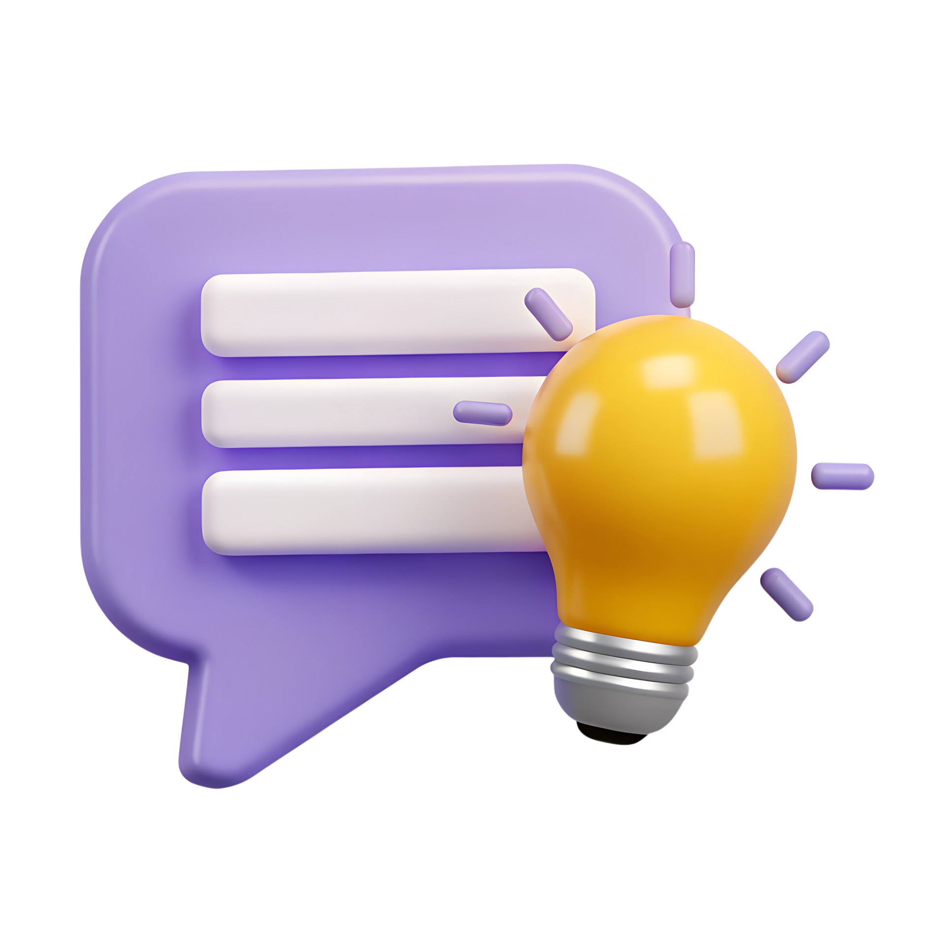 A 3d rendering of a speech bubble with a light bulb next to it.