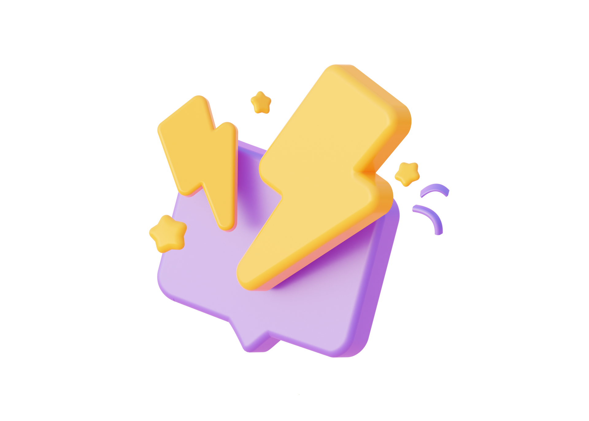 A yellow lightning bolt is coming out of a purple speech bubble.